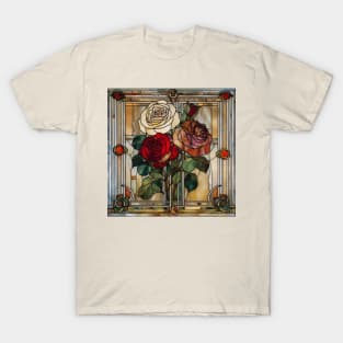 Stained Glass Roses Art Deco Style T-Shirt
